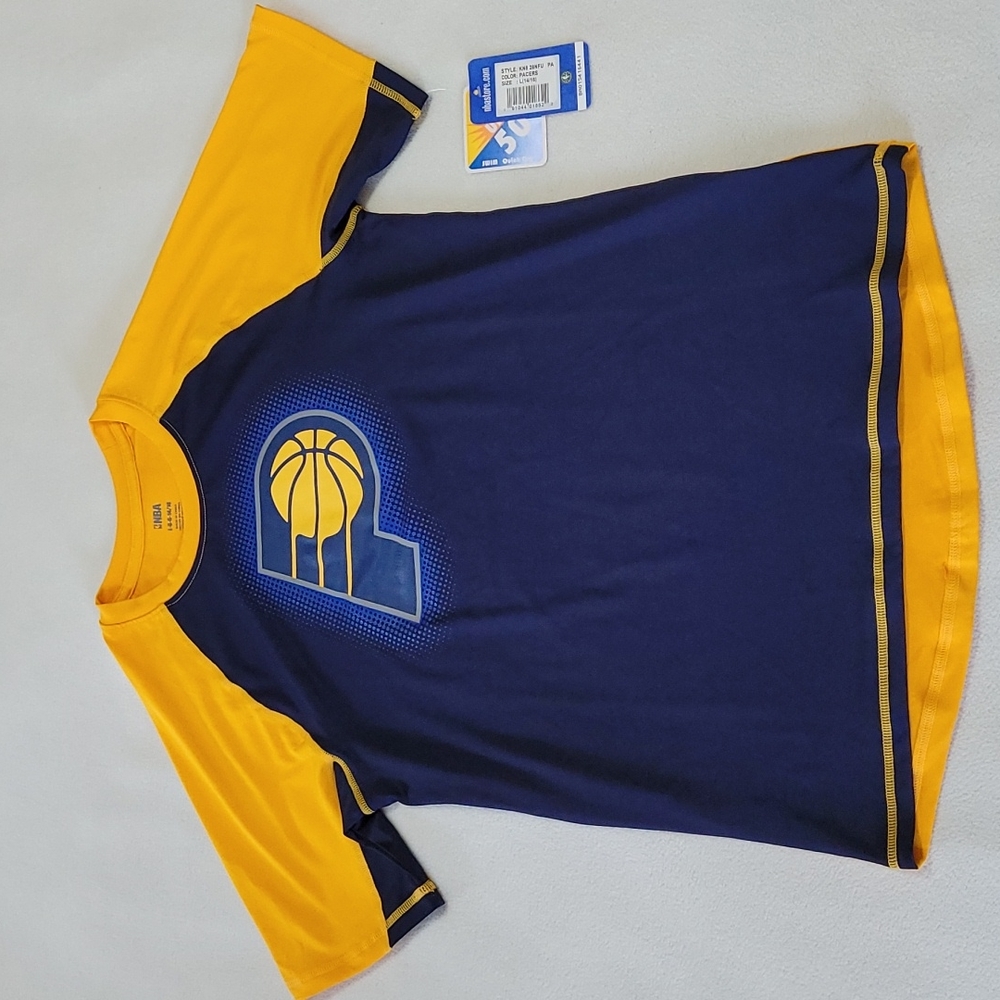 NEW NBA Indiana Pacers Boys Basketball Tee T-shirt Color Block Quick Dry L 14/16